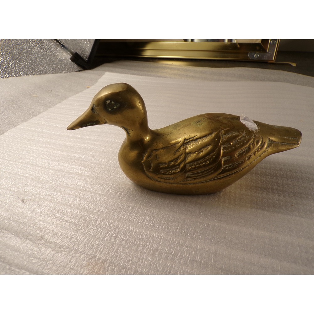 Vintage Brass Duck Figurine 4.5 Inch Hollow Metal Waterfowl Bird Decor Patina